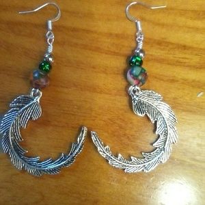 Mixed Jasper Composite Bead Feather Earri gs